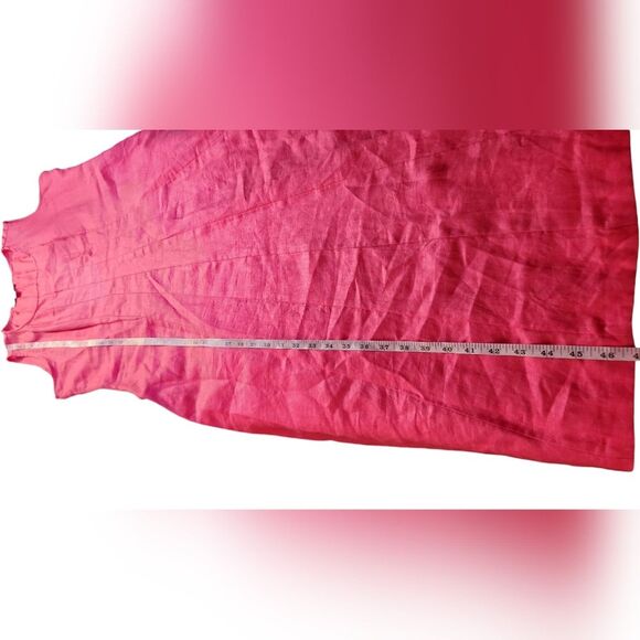 Vintage Linen Dress Sleeveless Midi Pintuck Flowy Prairie Cottage Pink Oversized - Picture 10 of 11